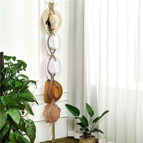 Macrame Hat Hangers Boho for Wall Bohemian Women Rack Organizer Hanging Display - Picture 6 of 6
